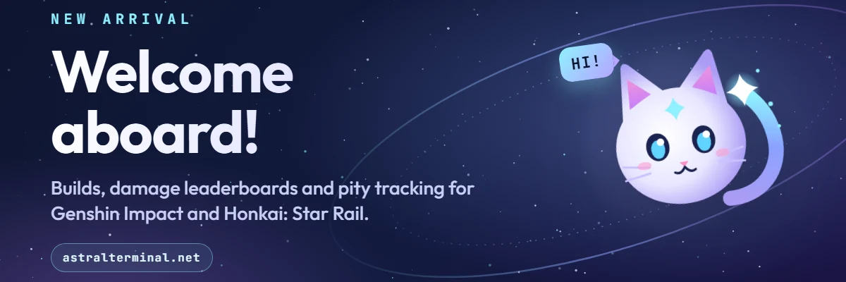 Comet, the Astral Terminal space cat, saying welcome aboard
